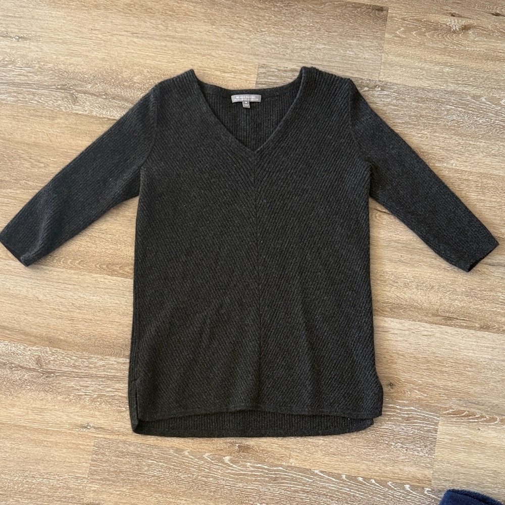 Neiman Marcus Dark Gray V-Neck Sweater
